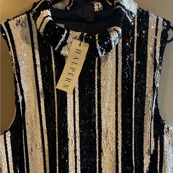 Halpern $1825 NEW Stripe Sequin Mini Dress Size 40 US 10 Luxury Silk Lined Mob - Picture 9 of 11